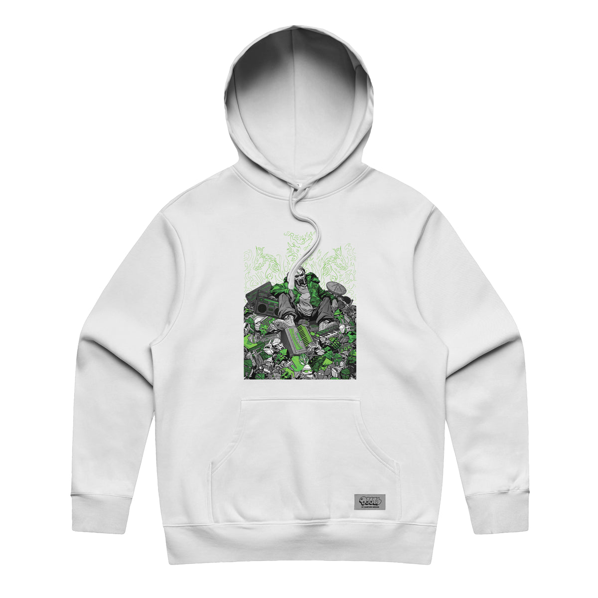 MF DOOM x Sanford Greene - White Hoodie (Green & Chrome Edition)