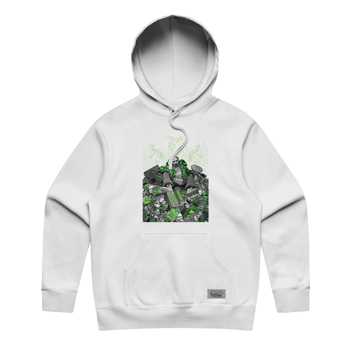 MF DOOM x Sanford Greene - White Hoodie (Green & Chrome Edition)