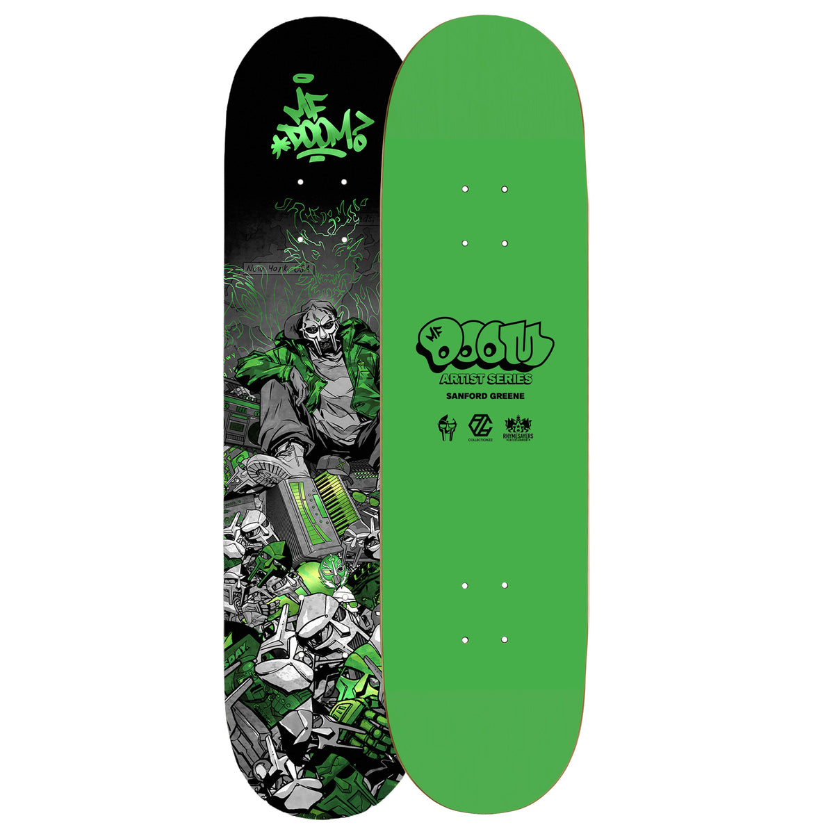 MF DOOM x Sanford Greene - Skate Deck (Green & Chrome Edition)